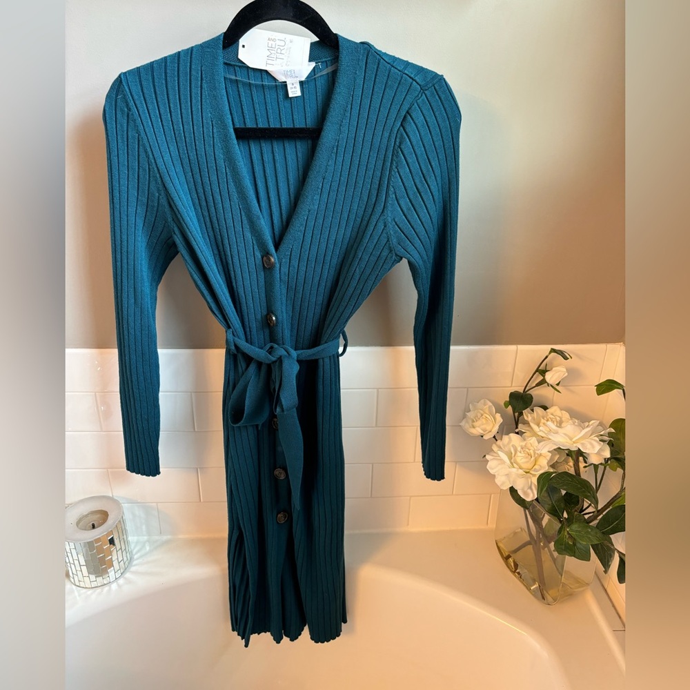 Beautiful blue / teal button down sweater dress